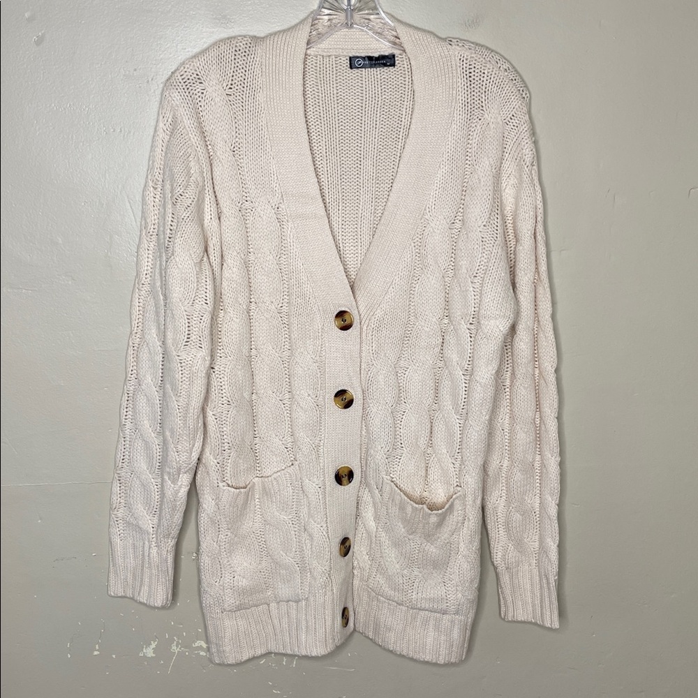 PRETTYGARDEN Cream Cable Knit Fisherman Cozy Chunky Grandpa Sweater Medium